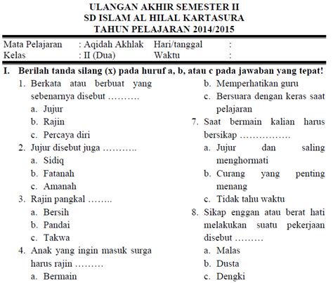 Soal Aqidah Akhlak Kelas 7 Semester 2 Brain