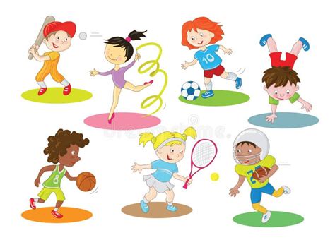 Happy Healthy And Active Children Doing Indoor And Outdoor Sports Stock ...