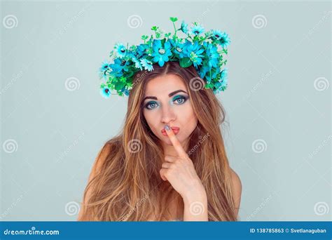 Puzzled Young Woman Wearing Floral Headband Stock Image Image Of