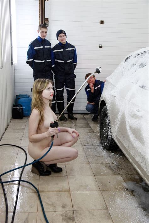 Naked Blonde Angelika Washes Car In Front Of Workers Russian Sexy Girls