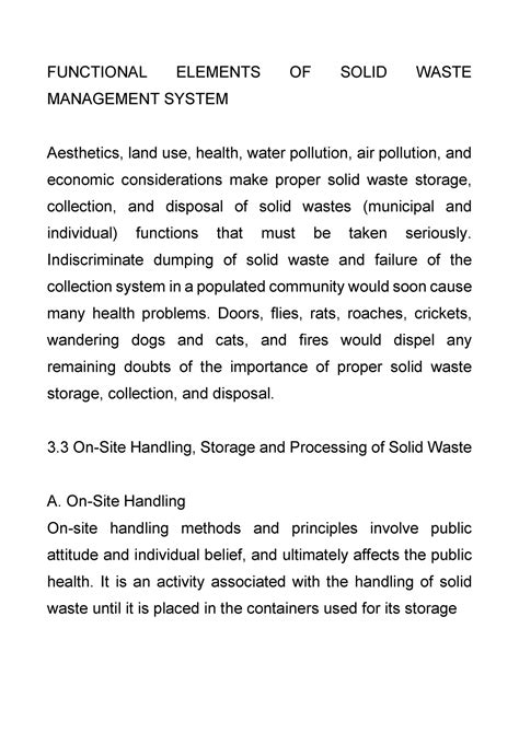 Functional Elements Of Solid Waste Management System Functional