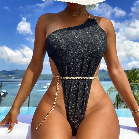 Solid Color One Piece Women S Swimsuit Sexy Oblique Shoulder Bikini Bikini And Micro Bikini Price