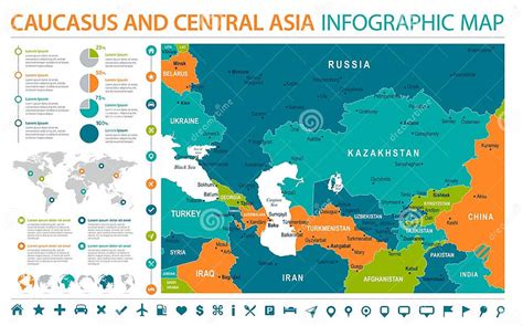 Mapa Del Cáucaso Y De Asia Central Ejemplo Gráfico Del Vector De La Información Stock De