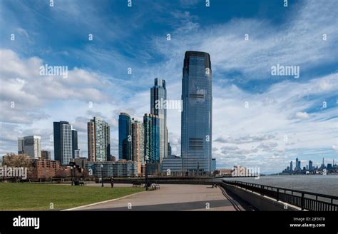 Jersey City skyline at sunny day from New York Skyline Observation Deck ...