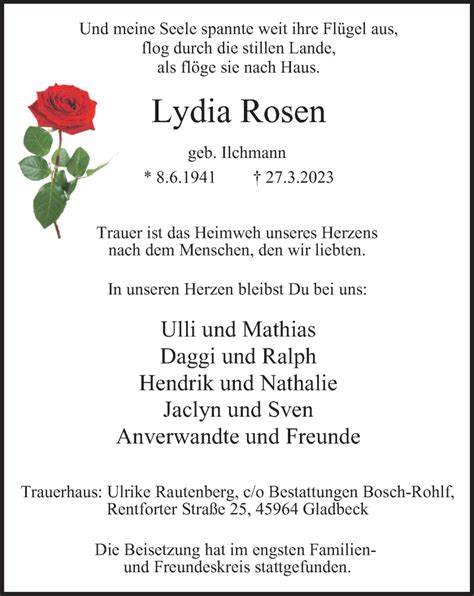 Traueranzeigen Von Lydia Rosen Trauer In Nrw De