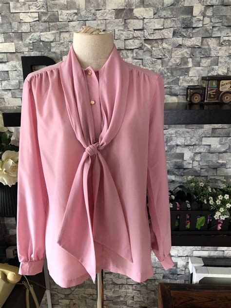 Vintage 1980s Pink Blouse With Huge Pussy Bow Women S Fashion Tops Sleeveless On Carousell