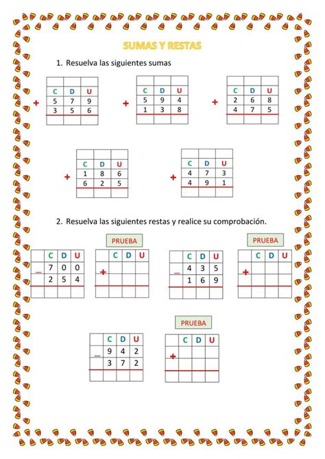 Sumas Y Restas Con Su Prueba Worksheet Suma Y Resta Actividades De