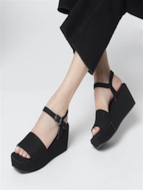 Buy Marc Loire Textured Open Toe Wedges With Buckle Closure Heels For