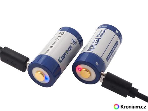 USB akumulátor Keeppower RCR123A 3V 860 mAh Li Ion LED svítilny a