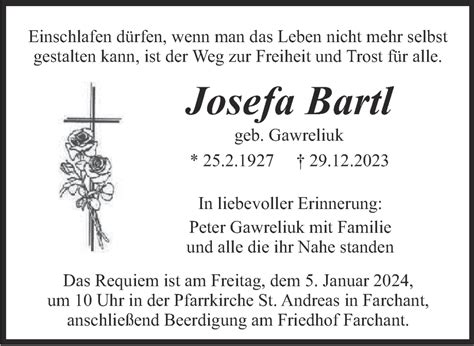 Traueranzeigen Von Josefa Bartl Trauer Merkur De