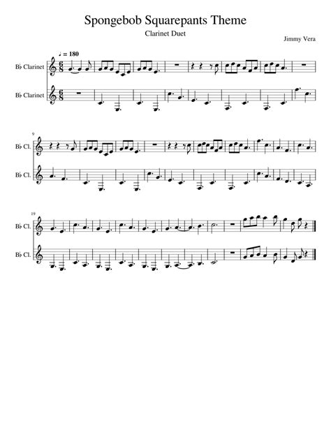 Spongebob Squarepants Duet Sheet Music For Clarinet In B Flat Woodwind