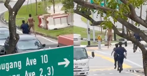 Police Officers Chased After Naked Man Who Allegedly Slashed Man In Hougang