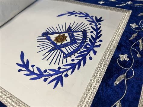 Past Master With Embroidered Border Masonic Lambskin Apron Blue