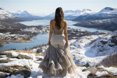 Premium Photo | Woman atop a mountain covered with snow