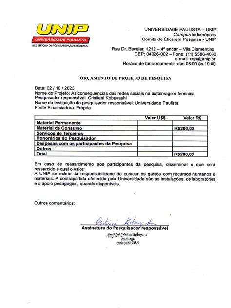 Orçamento Para Projeto De Pesquisa - Orçamento de Projeto de Pesquisa | PDF