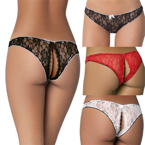 Women S Sexy Lace Underwear Lingerie Crotchless Open Back Crotch Thong Panties EBay