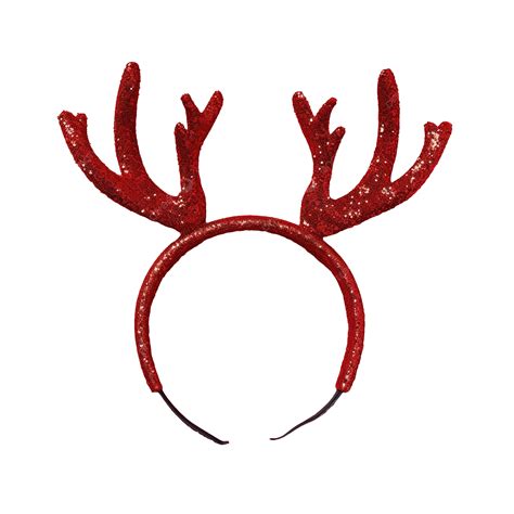 Christmas Reindeer Antlers Headband On Red Glitter Surface Greeting