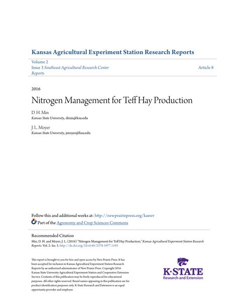 (PDF) Nitrogen Management for Teff Hay Production