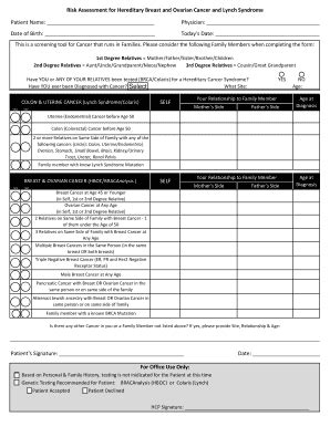 Fillable Online Risk Assessment For Hereditary Breast And Ovarian