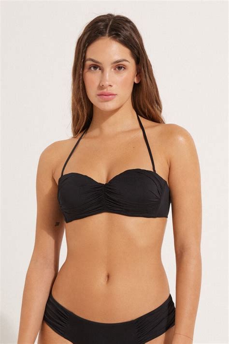 Top De Bikini Bandeau Con Relleno De Microfibra Reciclada Y Fruncido Bandeau Y Sin Tirantes