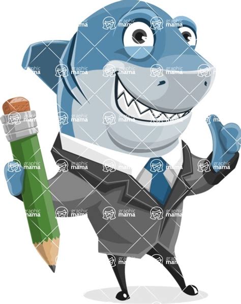 Shark Businessman Cartoon Vector Character Set Holding Pencil