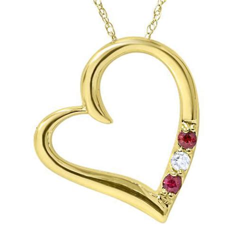 Pompeii3 Diamond And Ruby Heart Pendant 3 Stone 10k Yellow Gold With 18