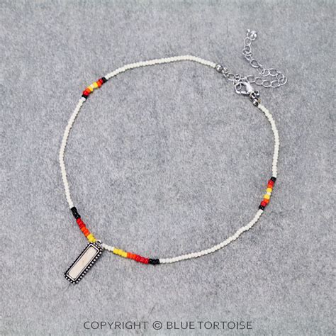 Stone Bar Pendant With Seed Bead Choker Bluetortoisewholesale