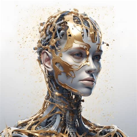 Un Arte Digital De Un Cyborg Femenino Con Pintura Dorada Y Plateada