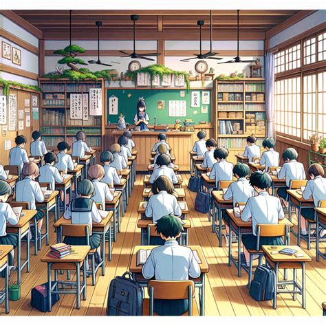 peaceful  japanese classroom  studious students nostalgic study