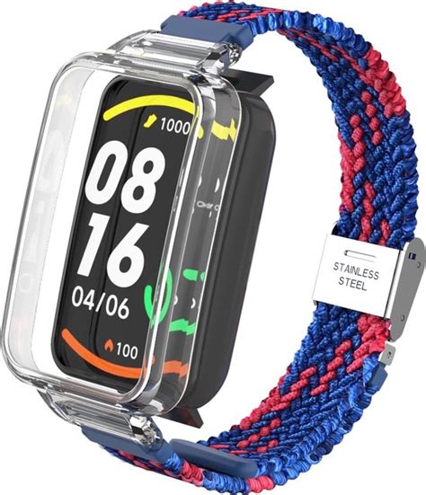 By Qubix Braided Nylon Bandje Met Case Blauw Met Rood Xiaomi Smart