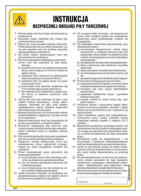 Iab02 Instrukcja Bezpiecznej Obsługi Piły Tarczowej Centrum Znaków