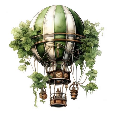 There Is A Green And White Hot Air Balloon With A Clock Generative Ai
