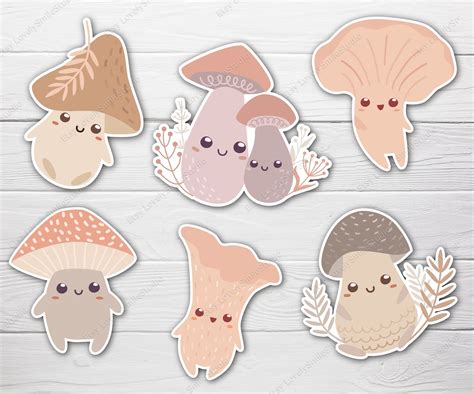 Cute Mushroom Clip Art And Printable Digital Stickers Set Etsy