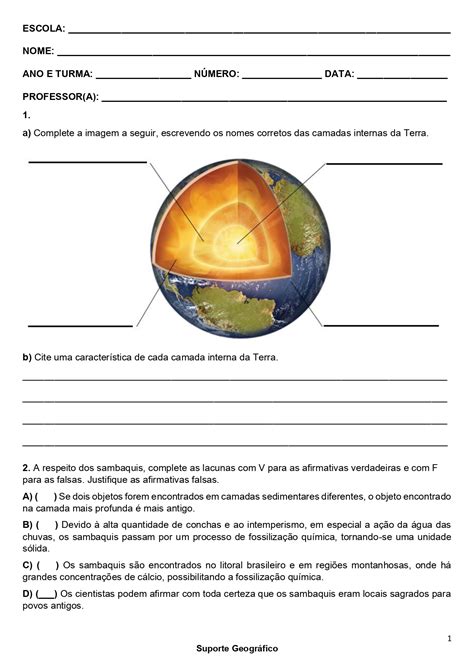Exercícios Sobre Camadas Da Terra 6 Ano Ciências Com Gabarito