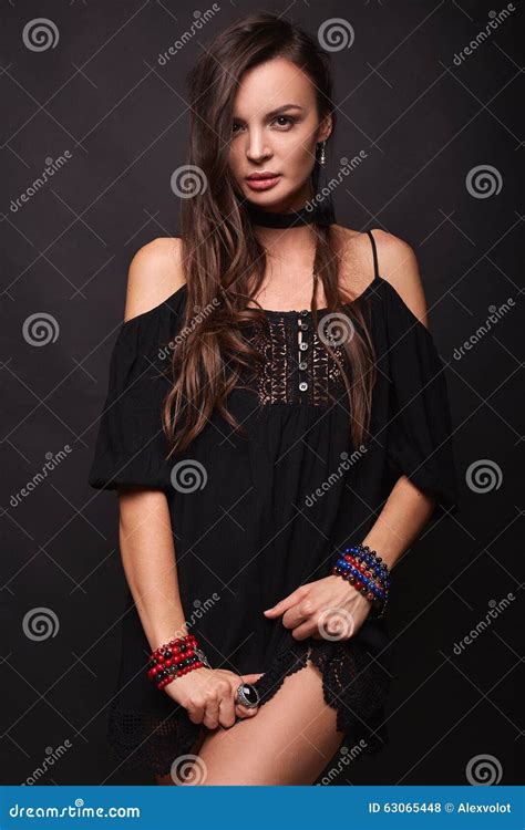 Studio Portrait Of A Brunette Stock Photo Image Of Glamour Beautiful 63065448