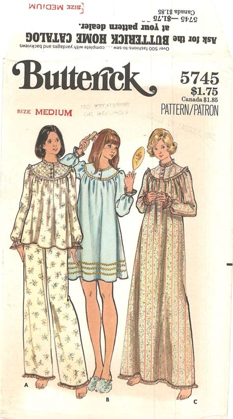 Butterick 5745 Misses Pajama And Nightgown Sewing Pattern Size