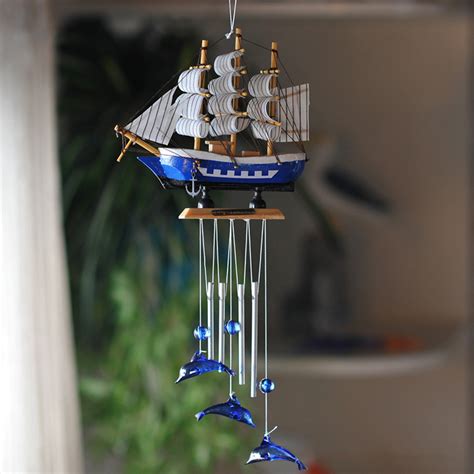 Nautical Style Sailing Boat Dolphin Wind Chimes Metal Tube Decor