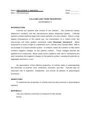 EXPERIMENT 2 Colloids and their properties 1.doc - Name AIRA SHANE C ...
