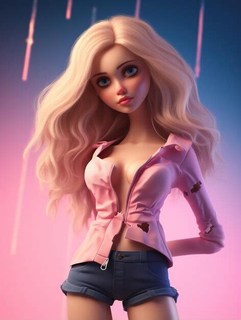 Premium Photo Doll In Pink And Ripped Shorts Wears Her Long Blonde Hair In The Style Of