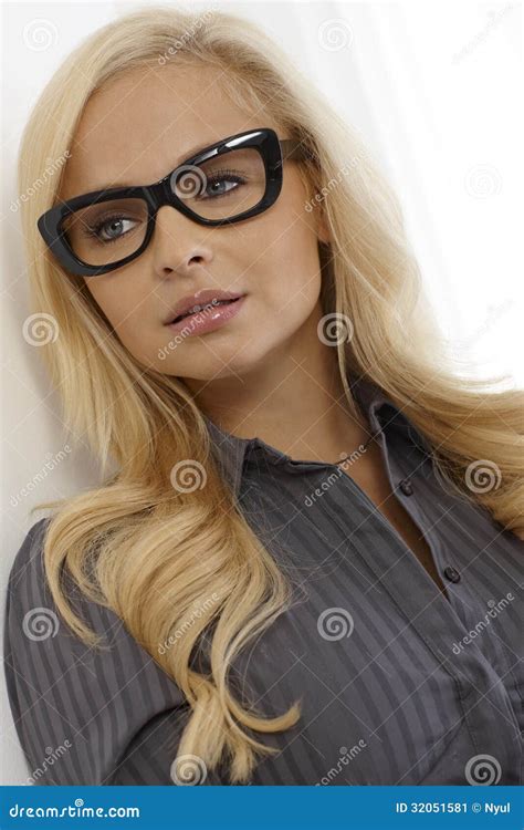 Beautiful Blonde With Glasses Stock Image Image Of Glasses Color 32051581