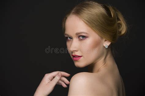 Blonde With Short Hair Posing Topless Outdoors In The Forest Stock Image Image Of Cacausian