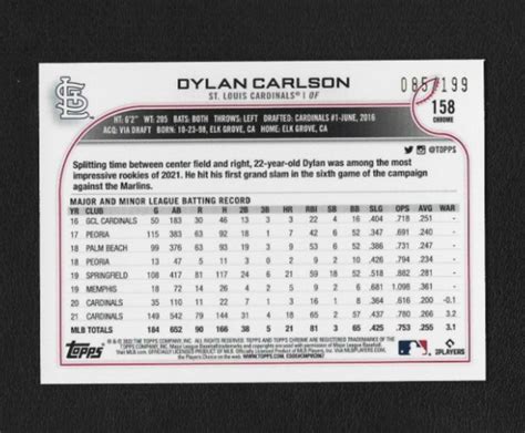 Topps Chrome Dylan Carlson Aqua Refractor St Louis