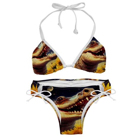 Crocodile Starry Sky Sunflower Detachable Sponge Adjustable Strap Bikini Set Two Pack Great For