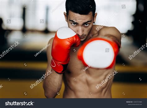 Sportsman Naked Torso Red Boxing Gloves Stock Photo Shutterstock