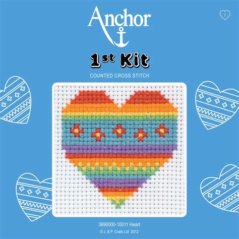 anchor st counted cross stitch kit heart love wool