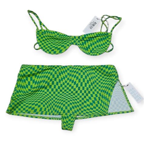 Frankie S Bikinis Swim Nwt Frankies Bikinis Vibrant Green Check Marty Bikini Top Bottom Set