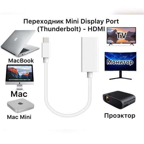 Переходник с Mini Display Portthunderbolt на Hdmi 25см купить с