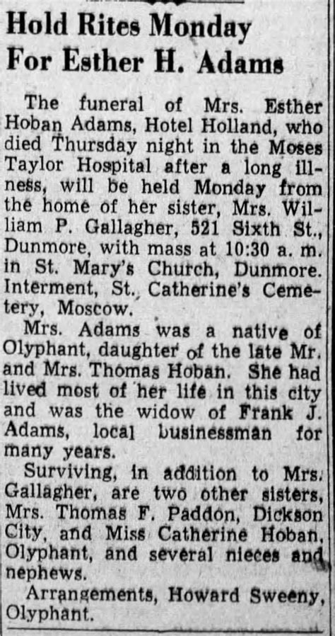 Obituary For Esther Hoban Adams ™
