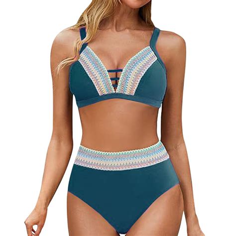 Arnsht Women High Waisted Bikini Sets Color Block Two Piece Swimsuits Push Up V Neck Tight