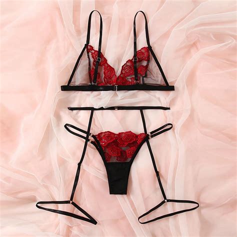 Underwear Set Women Babydoll Lingerie Set Sexy Lace Bras Thongs Panty See Through Underwear